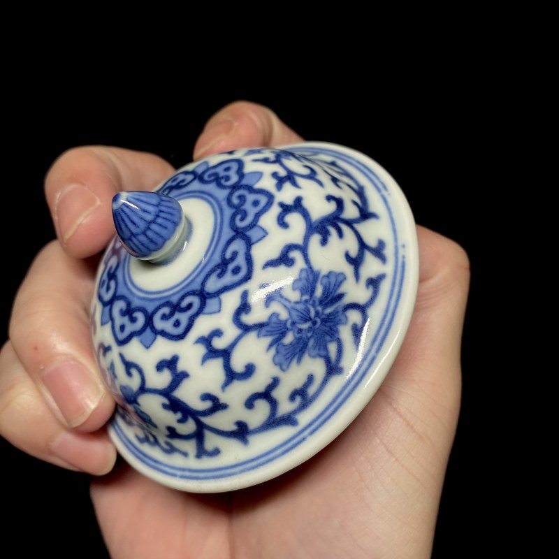 清道光 青花缠枝花开光艾叶祥符纹执壶 - 图13