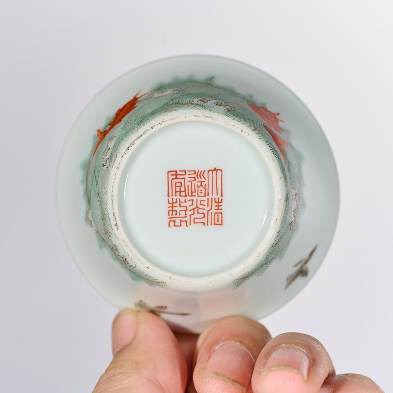 清道光 粉彩金玉满堂纹杯（一对） - 图5