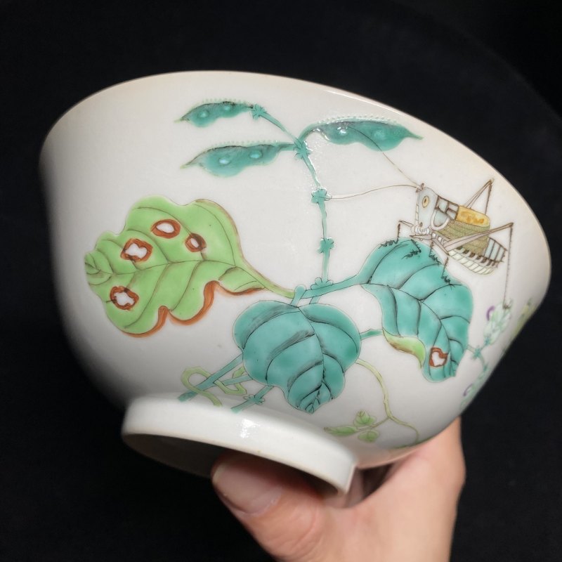 清道光 粉彩螽斯衍庆纹碗（一对） - 图12
