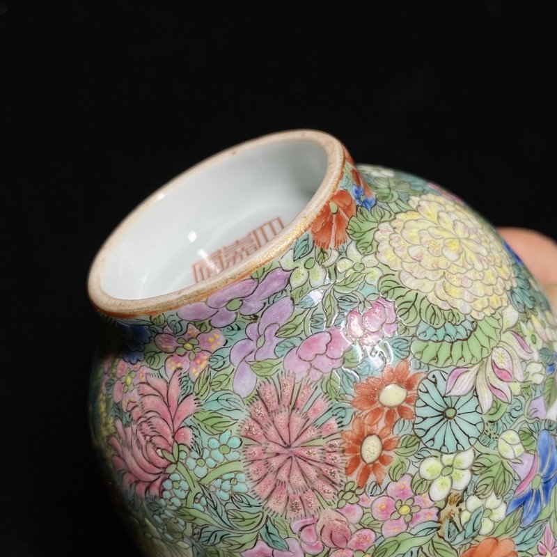 清嘉庆 粉彩百花不落地杯（一对） - 图13