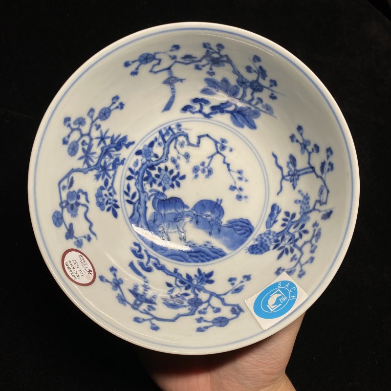 清道光 黄地轧道洋彩开光三阳开泰纹膳碗 - 图12