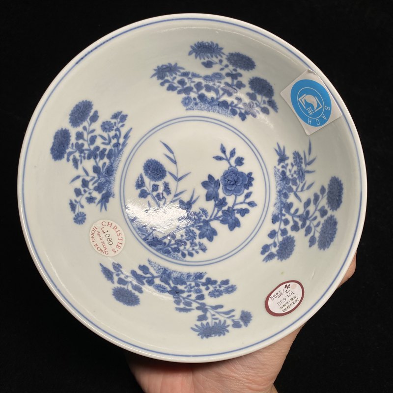 清道光 蓝地轧道洋彩开光重阳菊艳图膳碗 - 图12
