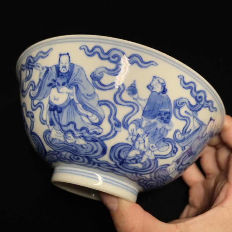 清乾隆 青花八仙人物纹碗（一对） - 图20