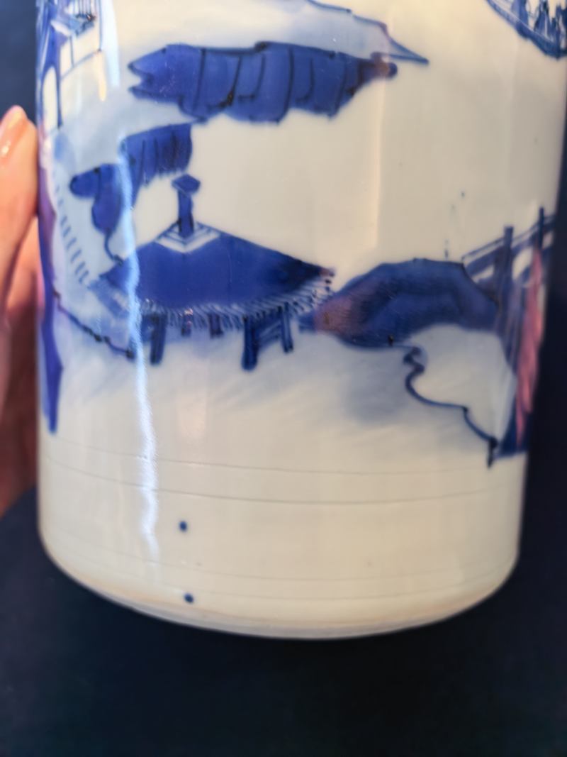 明崇祯青花山水人物筒瓶-多宝古瓷宝典