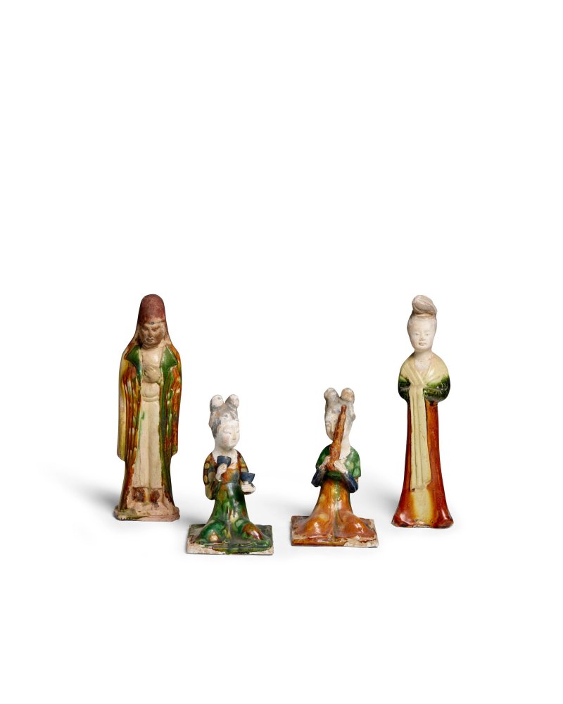 唐 三彩陶立俑兩件 | FOUR SANCAI-GLAZED POTTERY FIGURES
