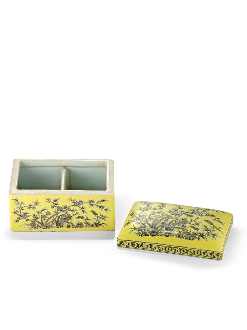 二十世紀　黃地墨彩靈仙祝壽紋長方蓋盒 | A YELLOW-GROUND GRISAILLE-DECORATED RECTANGULAR BOX AND COVER - 图4