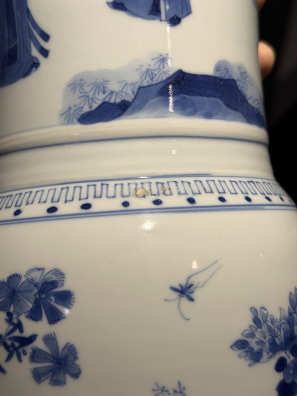 清康熙 青花高士图花觚一对 - 图6