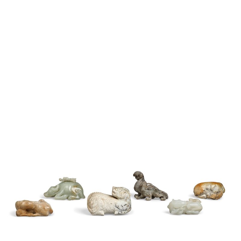 十九/二十世紀 玉雕走獸六件 | SIX JADE CARVINGS OF ANIMAL GROUPS