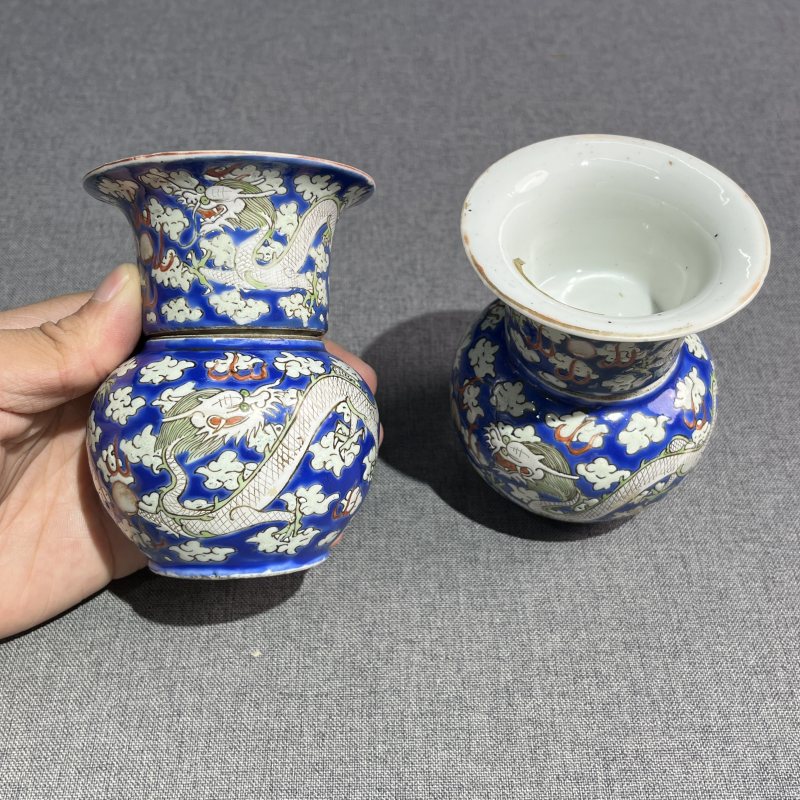 清同治粉彩龙纹渣斗一组-多宝古瓷宝典