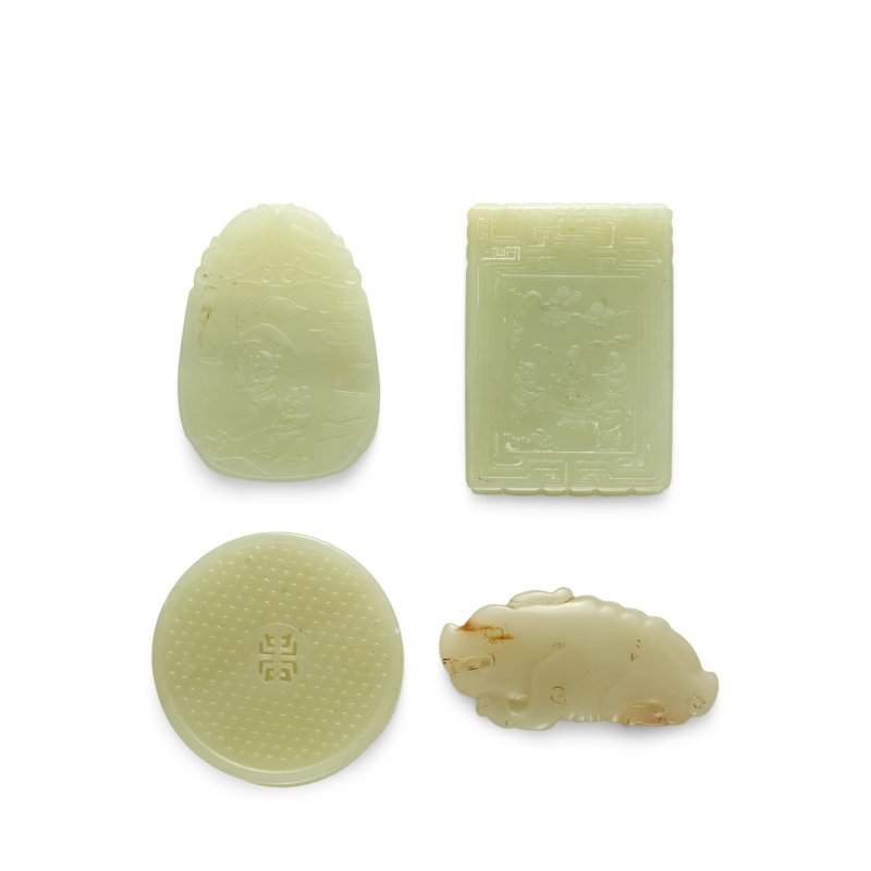 十九/二十世紀 青白玉牌四件 | FOUR PALE CELADON JADE PLAQUES