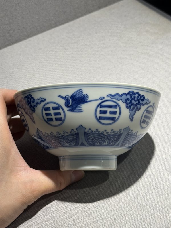 清乾隆 青花云鹤纹碗一对 - 图14