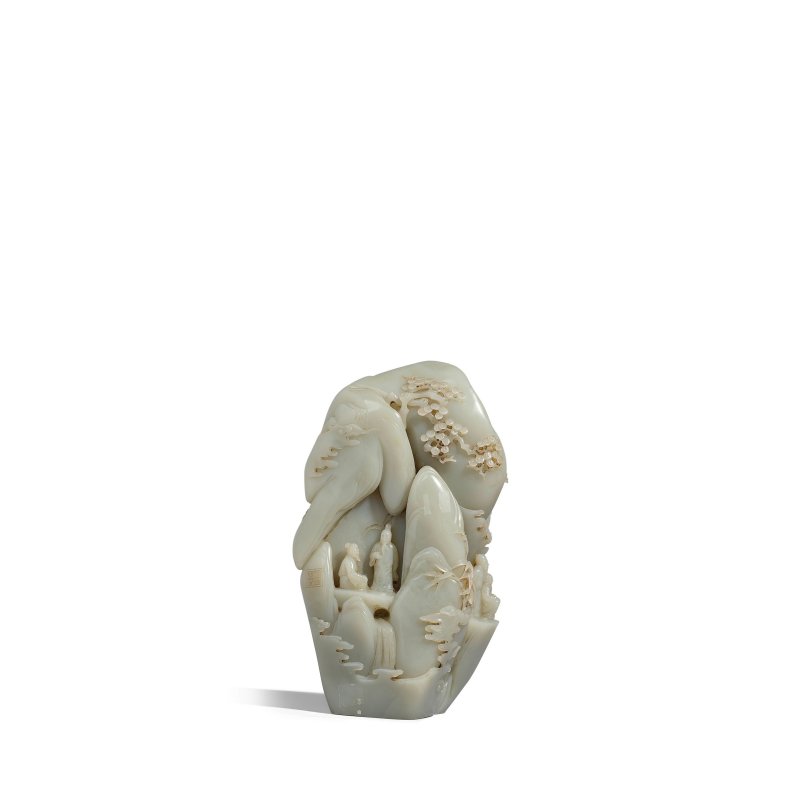 二十世紀 青白玉松澗閑居圖山子 | A PALE CELADON JADE 'MOUNTAIN RETREAT' BOULDER - 图4
