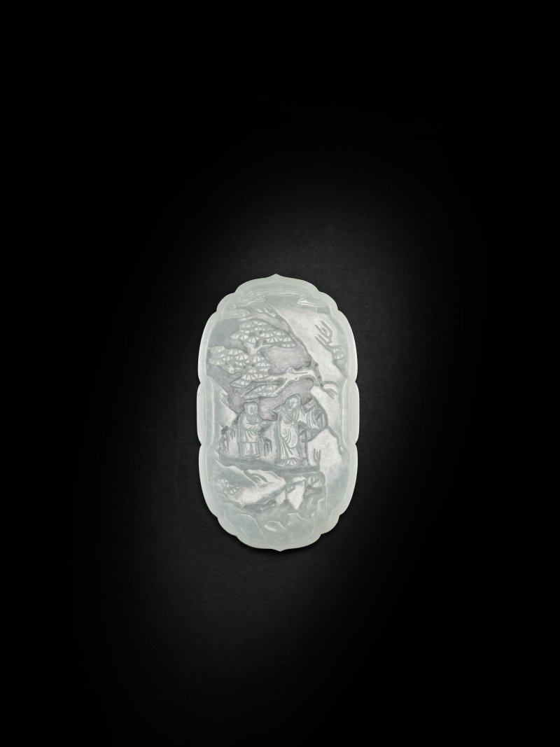 清末/民國　白玉人物圖飾件 | A WHITE JADE 'FIGURES IN LANDSCAPE' PLAQUE