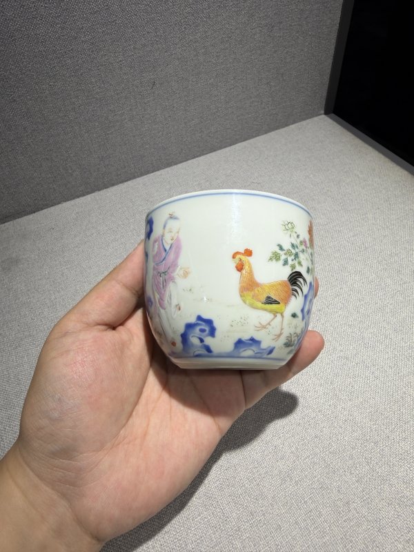 清乾隆 粉彩婴戏图诗文鸡缸杯 - 图7