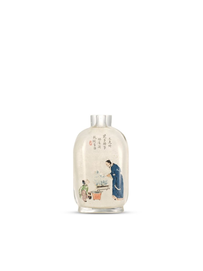 乙巳年（1905）　馬少宣作玻璃內畫鼻煙壺 | AN INSIDE-PAINTED GLASS 'FIGURE' SNUFF BOTTLE
