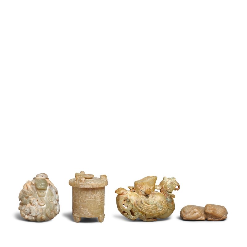 二十世紀 仿古玉雕擺飾四件 | FOUR ARCHAIC-STYLE CELADON JADE CARVINGS