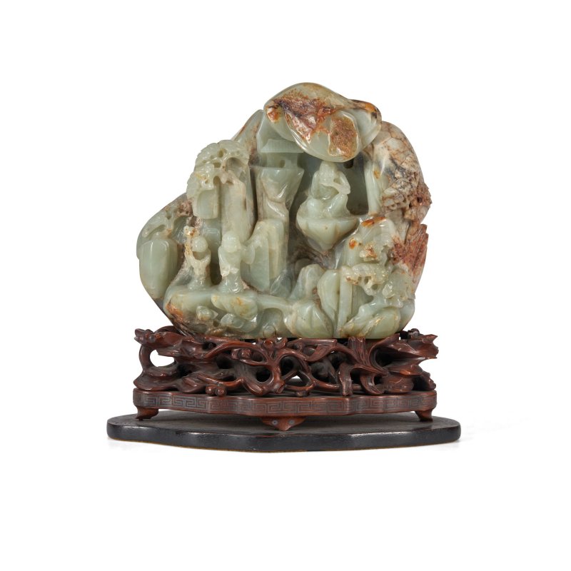 二十世紀 褐斑青玉羅漢圖山子 | A CELADON AND RUSSET JADE 'LUOHAN' BOULDER - 图3