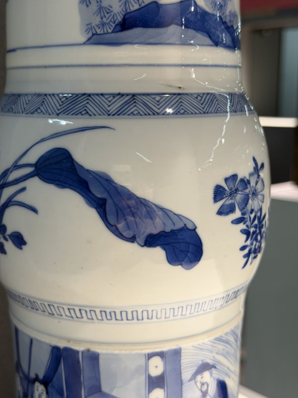清康熙 青花高士图花觚一对 - 图19