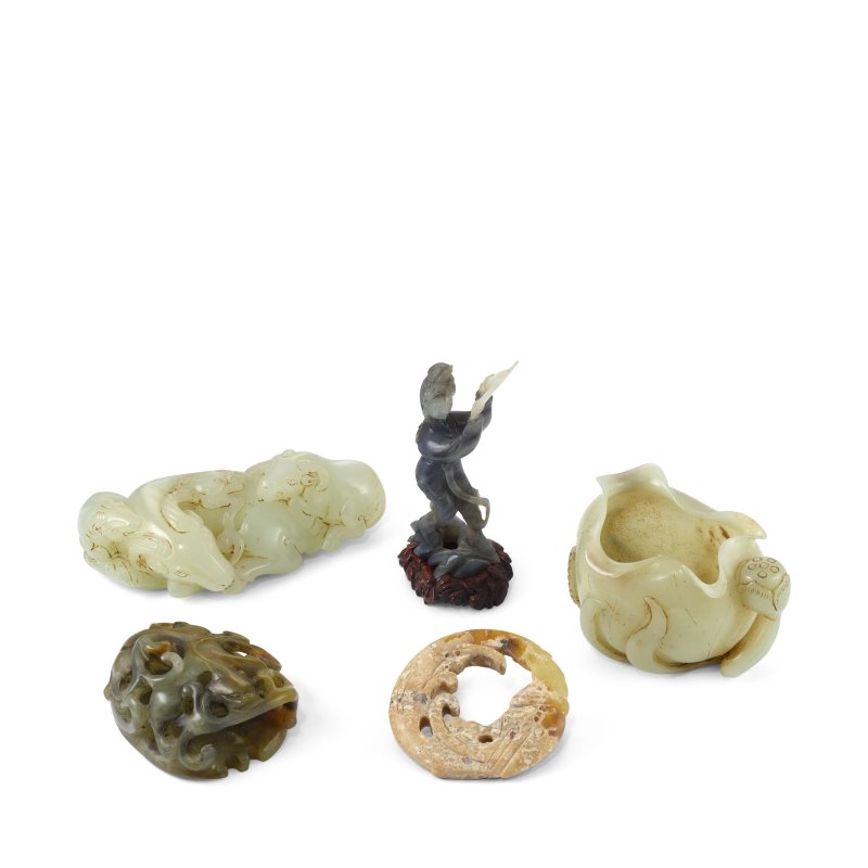 二十世紀 玉石雕擺飾五件 | FIVE JADE AND HARDSTONE CARVINGS