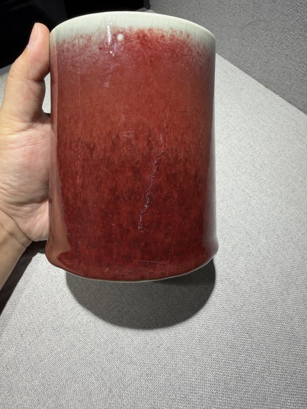 清康熙 郎窑红釉笔筒 - 图3