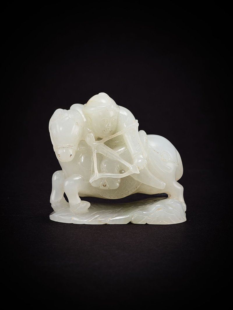 十九/二十世紀　白玉胡人騎馬擺件 | A WHITE JADE CARVING OF A MONGOLIAN FIGURE ON HORSEBACK