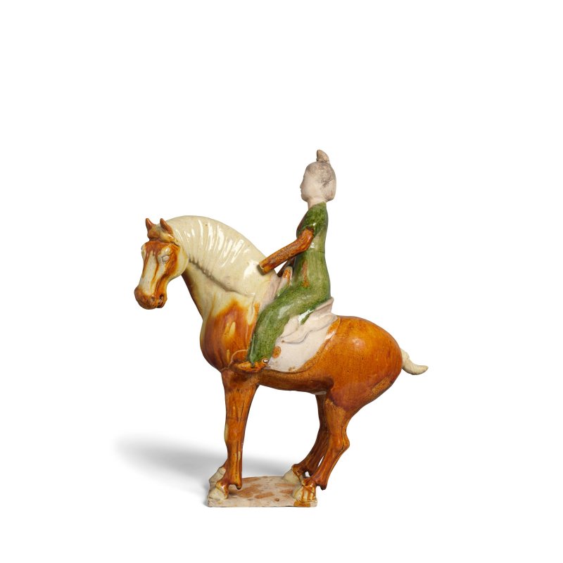 唐 三彩騎士陶俑 | A SANCAI-GLAZED POTTERY HORSE AND RIDER