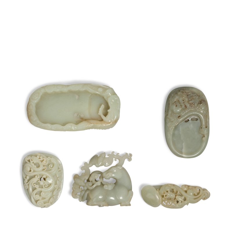 二十世紀 青玉雕擺飾五件 | FIVE CELADON JADE CARVINGS