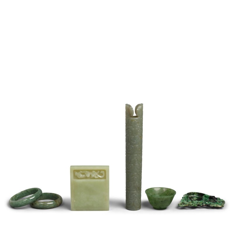 二十世紀 玉石雕文房雜項六件 | SIX JADE AND HARDSTONE DECORATIONS