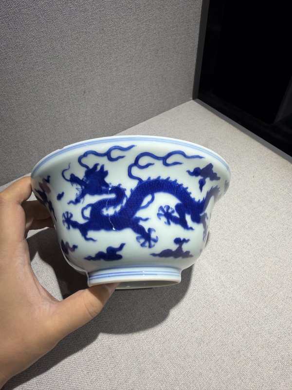 清雍正 青花云龙纹折腰碗 - 图4