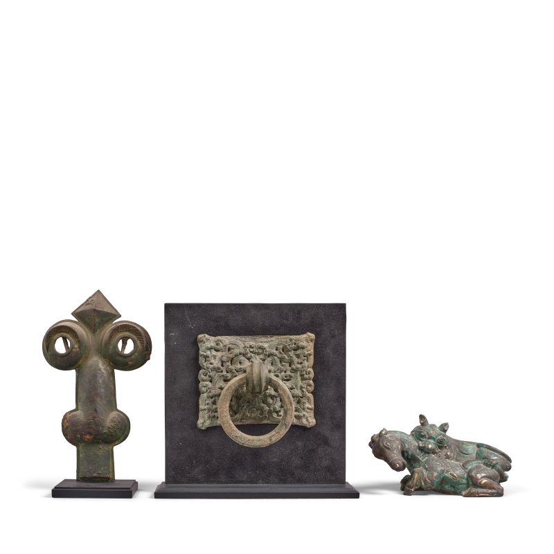 二十世紀仿東周 青銅錯金銀豹馬擺飾 | THREE BRONZE ARTIFACTS
