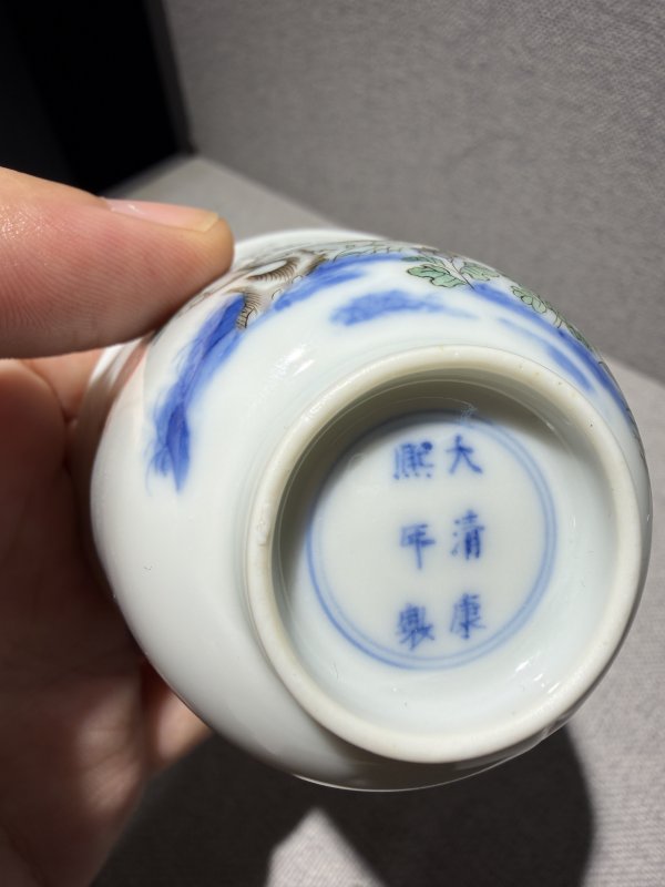 清康熙 青花五彩五月石榴纹花神杯 - 图9