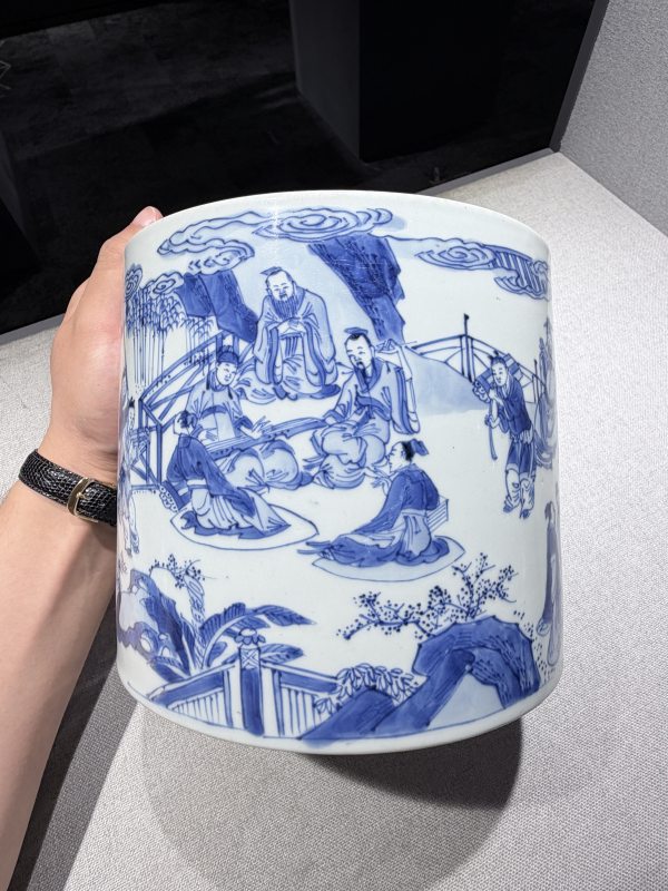 清康熙 青花十八学士图笔筒 - 图9