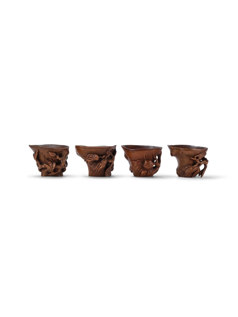 清　竹雕花果紋杯一組四件 | A SET OF FOUR CARVED BAMBOO CUPS