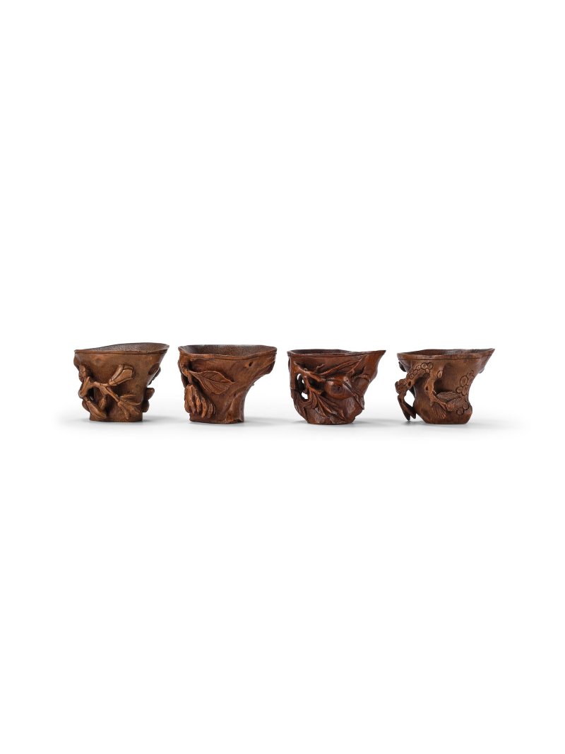 清　竹雕花果紋杯一組四件 | A SET OF FOUR CARVED BAMBOO CUPS - 图2