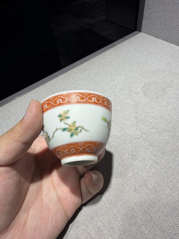 清嘉庆 粉彩折枝花卉纹酒圆一对 - 图12