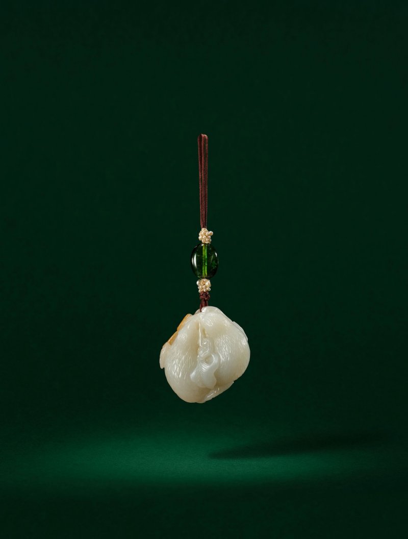 清十八世紀　白玉帶皮「平安如意」紋珮 | A FINE WHITE AND RUSSET JADE 'PAIR OF QUAIL' PENDANT