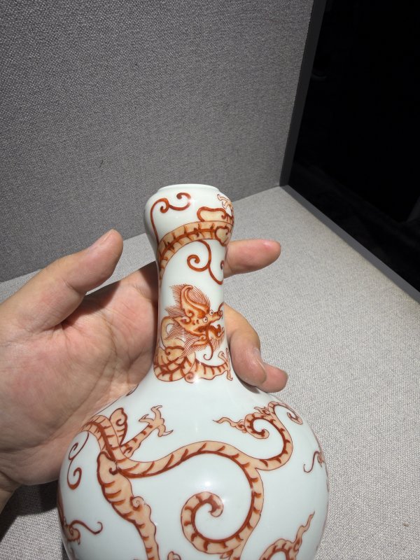 清雍正 矾红龙纹小蒜头瓶 - 图6