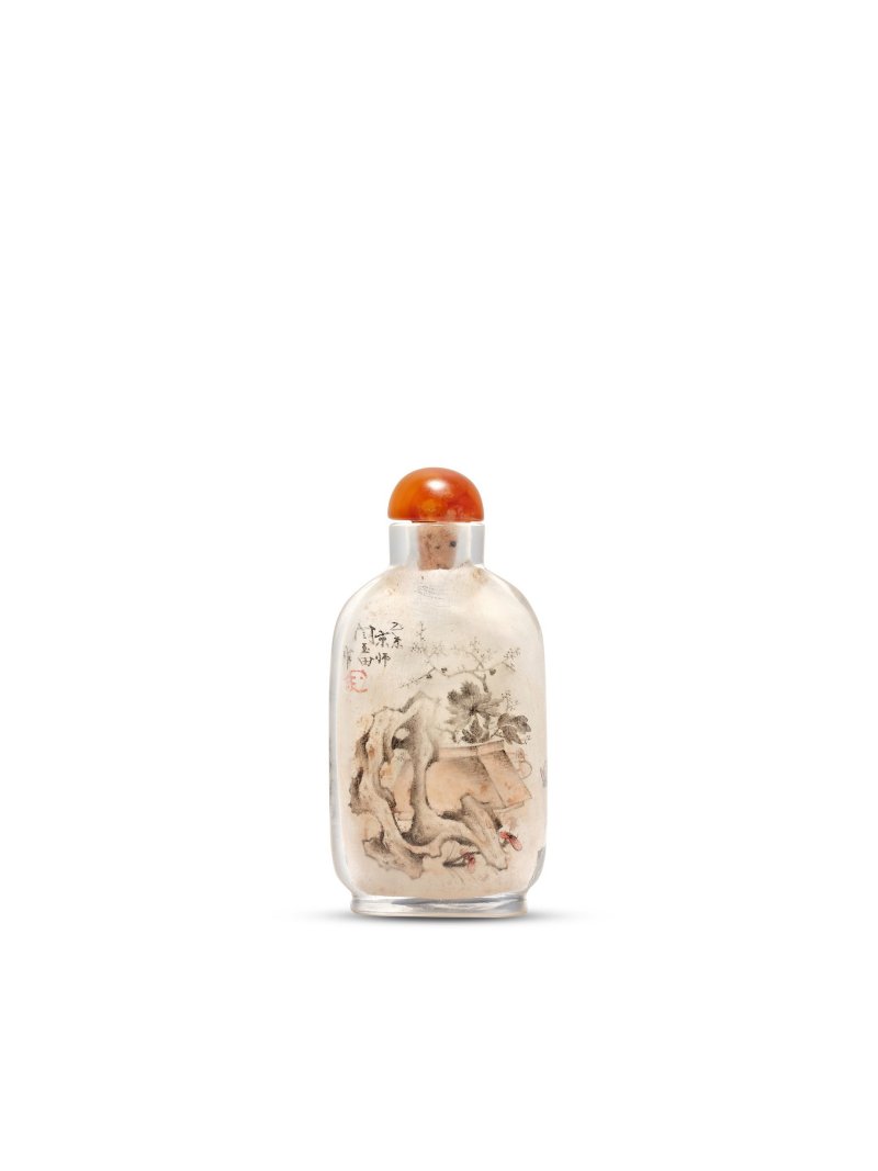 乙未年（1895）　閻玉田作玻璃內畫安居清供圖鼻煙壺 | AN INSIDE-PAINTED GLASS 'QUAIL' SNUFF BOTTLE - 图4