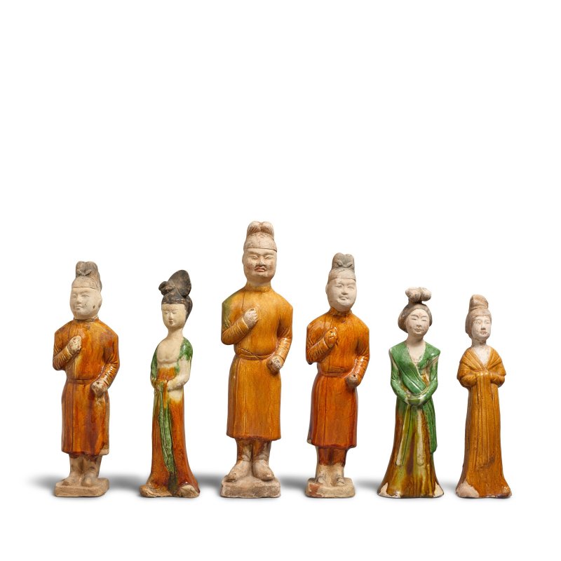 唐 三彩男女陶俑六件 | SIX SANCAI-GLAZED POTTERY FIGURES