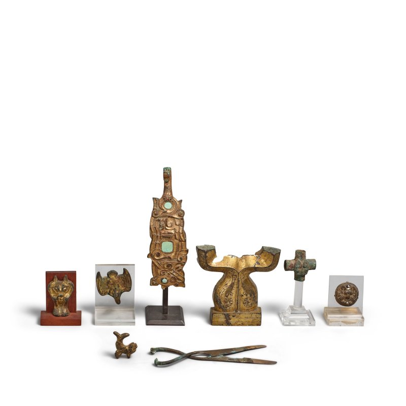 西周至唐 青銅及鎏金銅飾九件 | NINE EARLY BRONZE AND GILT BRONZE ARTIFACTS