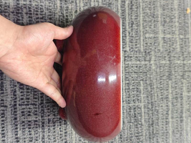 清康熙 仿宣窑宝石红釉钵式三足炉 - 图6
