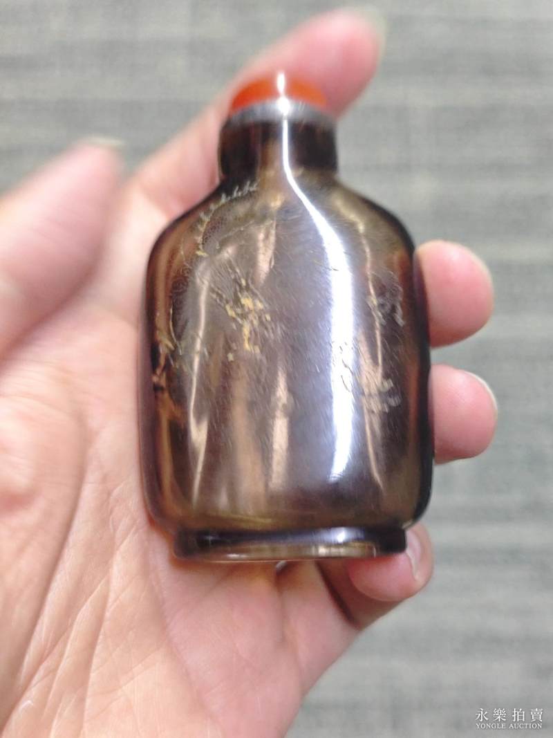 清 茶晶暗刻龙纹鼻烟壶 - 图6