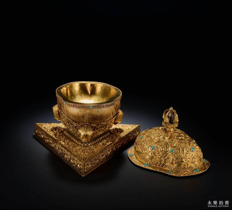 清乾隆 御制金质嵌松石八吉祥纹嘎巴拉碗 - 图4