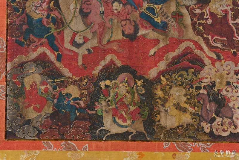清乾隆 （雍和宫风格）矿物彩绘吉祥天母唐卡 - 图5