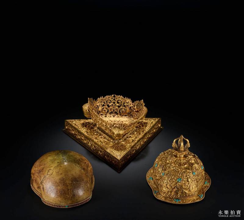 清乾隆 御制金质嵌松石八吉祥纹嘎巴拉碗 - 图5