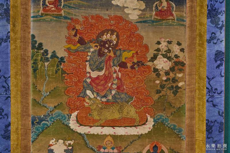 18世纪 （西藏）矿物彩绘莲师八变之愤怒金刚唐卡 - 图4