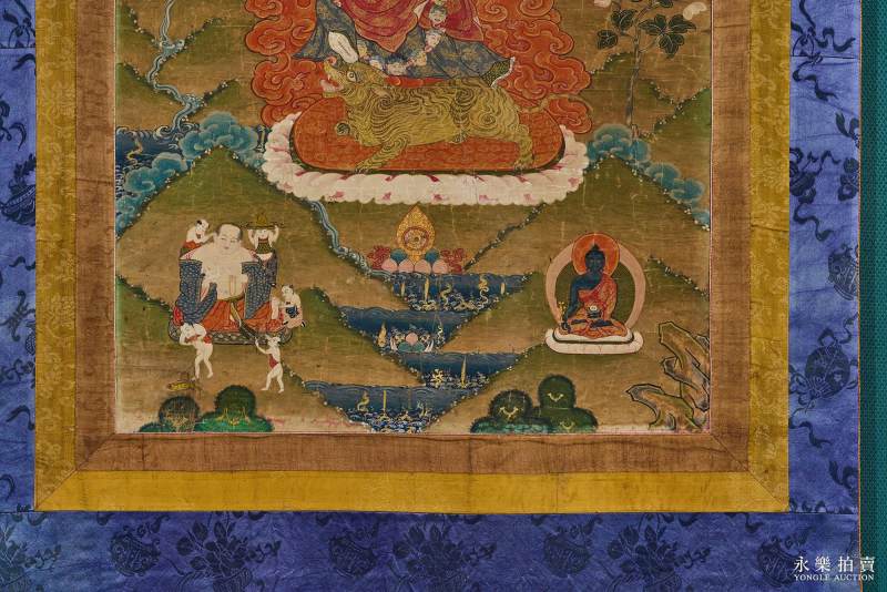 18世纪 （西藏）矿物彩绘莲师八变之愤怒金刚唐卡 - 图5