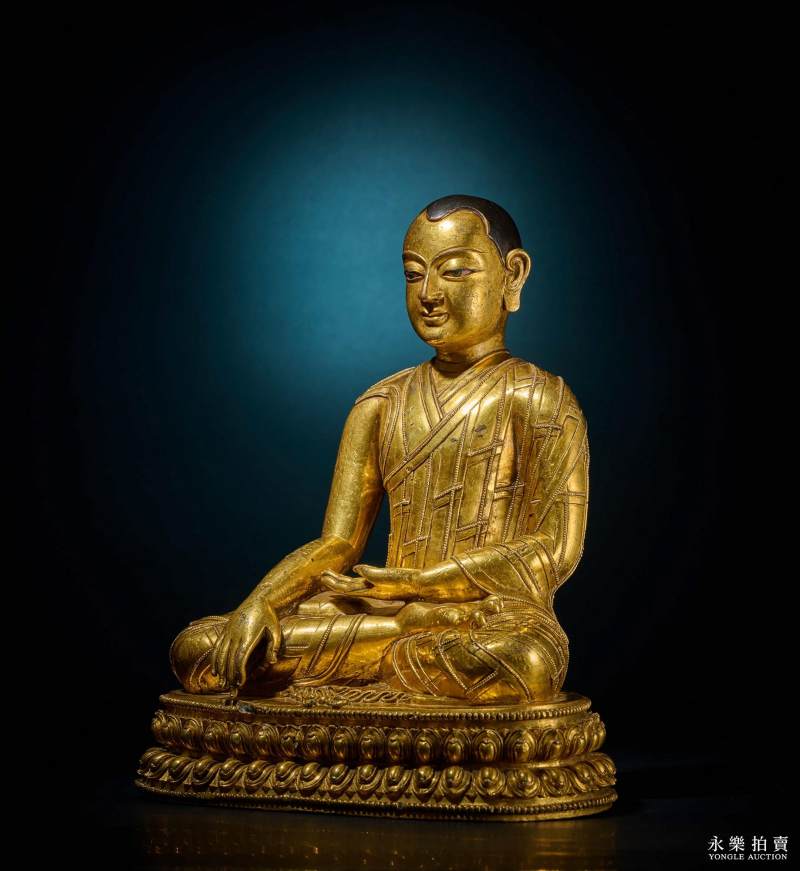 14世纪（丹萨替） 铜鎏金止贡巴·仁钦贝像 - 图3