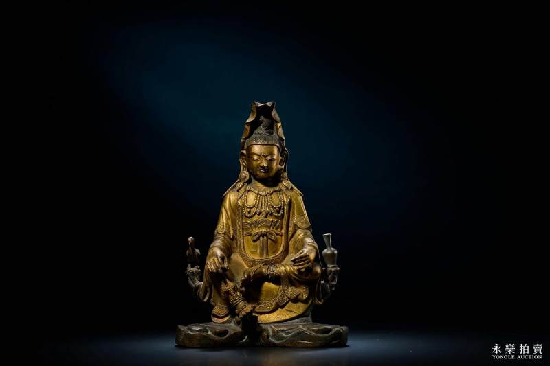 清康熙 （宫廷）铜鎏金自在观音 - 图2