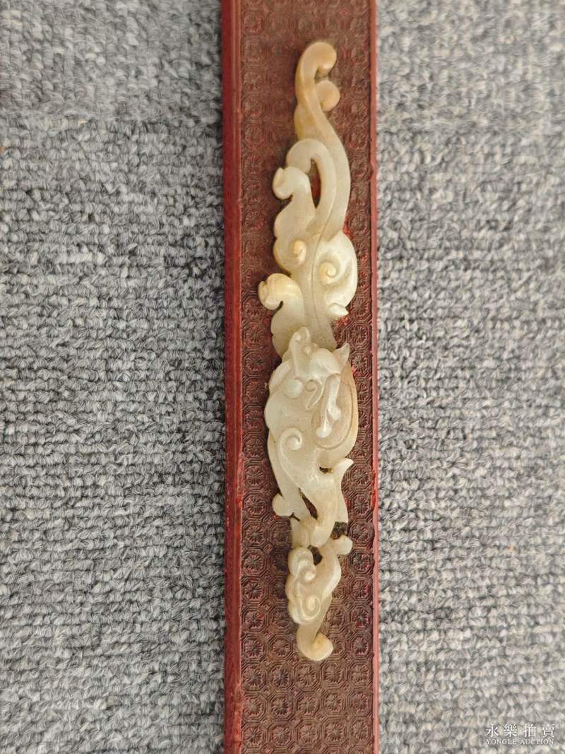 明中期 剔红雕漆锦地纹嵌白玉螭龙纸镇 - 图4